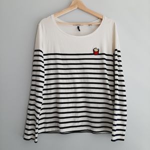 Scotch & Soda Cream and Black Striped Long Sleeve Tee